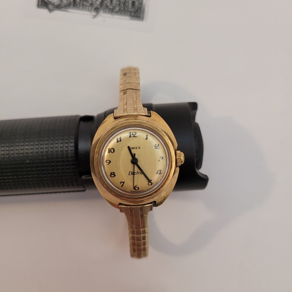 Timex Electric Watch Women Gold Filled Tone Oval Vintage Expansion Band